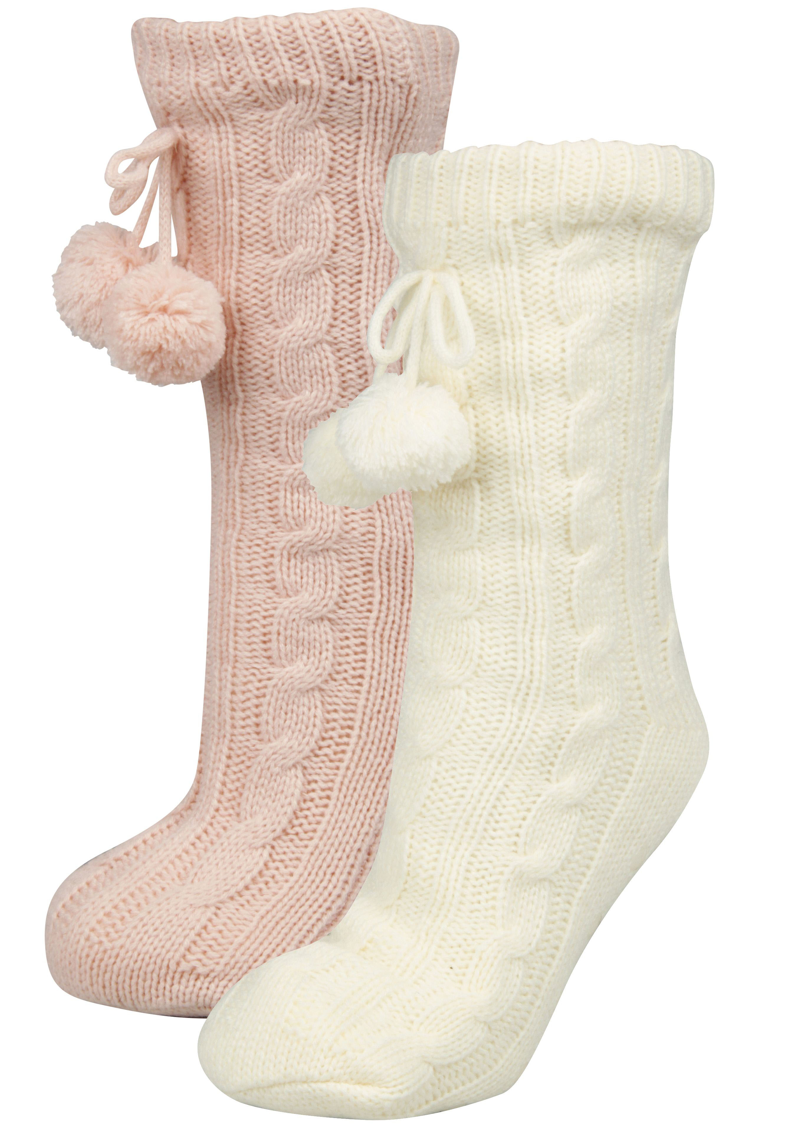 Kuschelsocken CAPELLI NEW YORK, Damen, rosa (ivory), Polyacryl, Socken, mit Zopfmuster und Bommeln