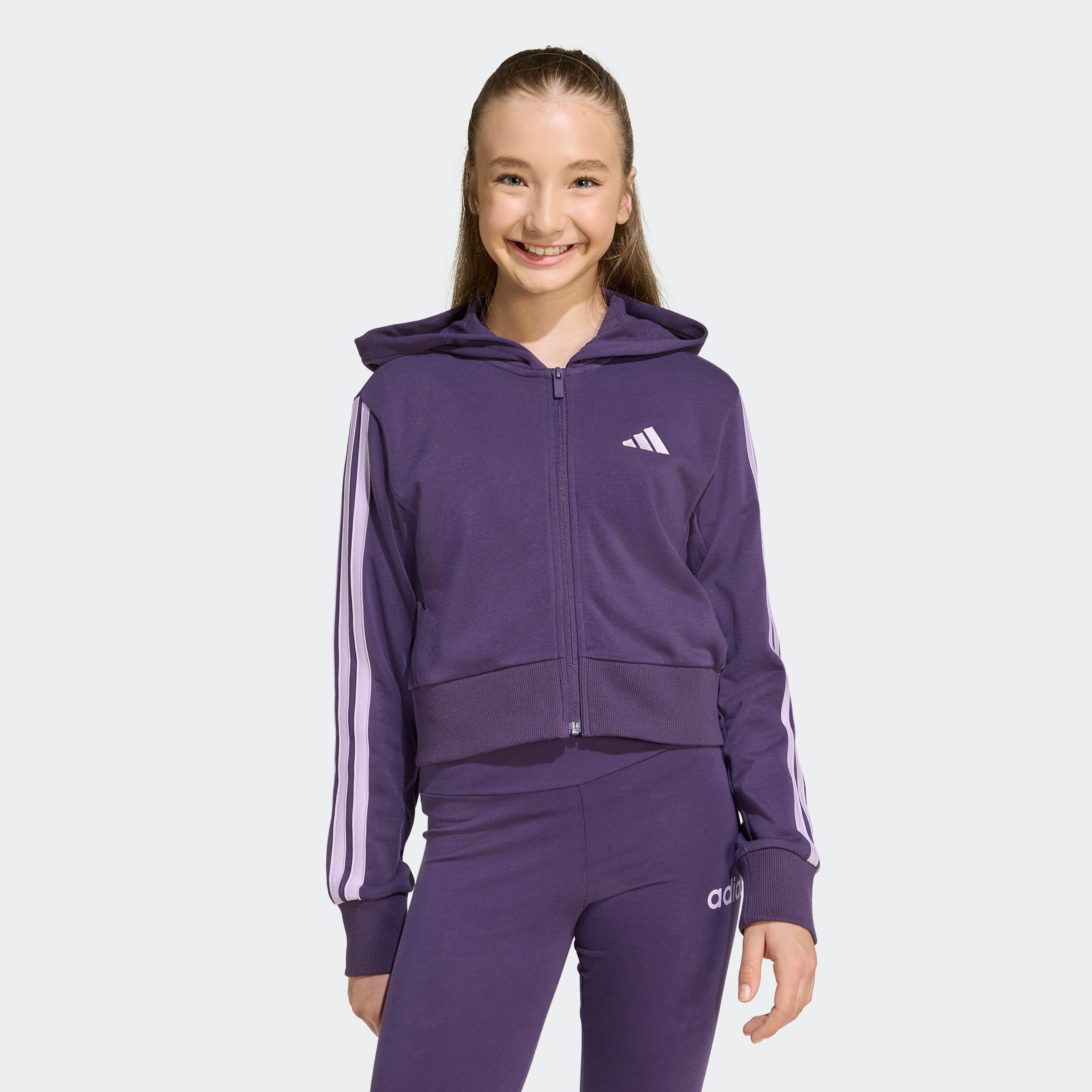 Kapuzensweatshirt ADIDAS SPORTSWEAR "JG 3S FT FZ CRO", Kinder, Gr. 128, aurora plum, powder plum, Obermaterial: 70% Baumwolle, 30% Polyester, Sweatshirts Image