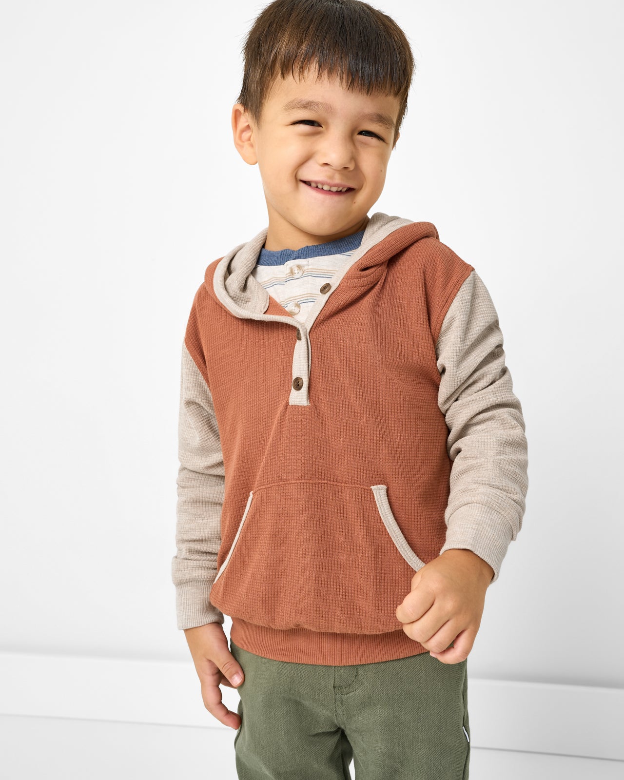 Autumn Spice Waffle Henley Hoodie - 12-18 months