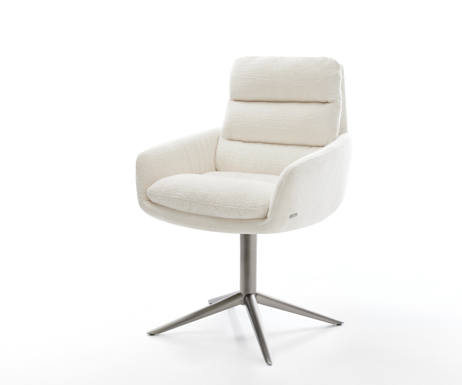 DELIFE Drehstuhl Abelia-Flex mit Armlehnen Bouclé Soft Beige Fußkreuz Graphit 360° drehbar Wippfunktion, Esszimmerstühle Image