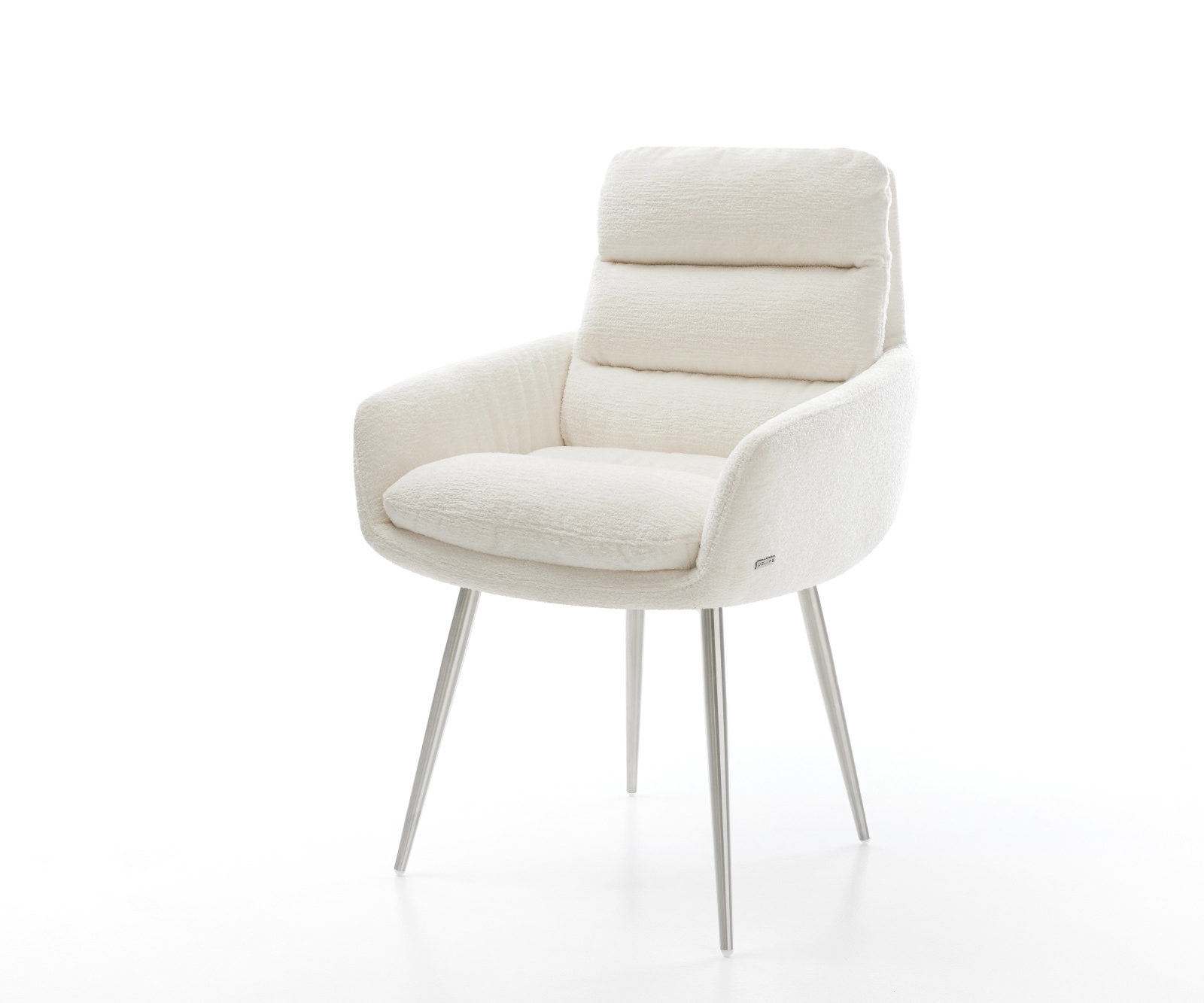 DELIFE Esszimmerstuhl Abelia-Flex mit Armlehnen Bouclé Soft Beige 4-Fuß konisch Edelstahl, Esszimmerstühle Image