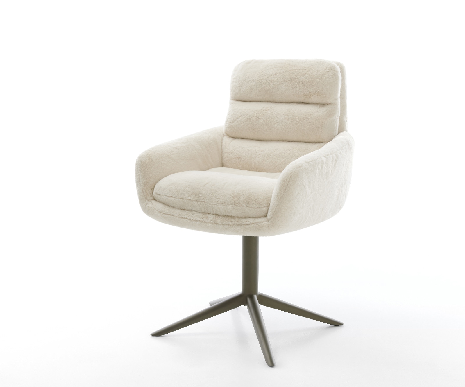 DELIFE Drehstuhl Abelia-Flex mit Armlehnen Plüsch Creme-Weiß Fußkreuz Effektfinish Titan 360° drehbar Wippfunktion, Esszimmerstühle Image