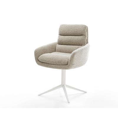 DELIFE Drehstuhl Abelia-Flex mit Armlehnen Webstoff Soft Beige Fußkreuz Weiß 360° drehbar Wippfunktion, Esszimmerstühle Image