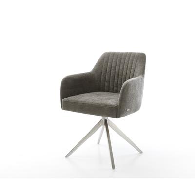 DELIFE Drehstuhl Greg-Flex Bouclé Soft Schlamm Kreuzgestell breit Edelstahl 360° drehbar Wippfunktion Taschenfederkern, Esszimmerstühle Image