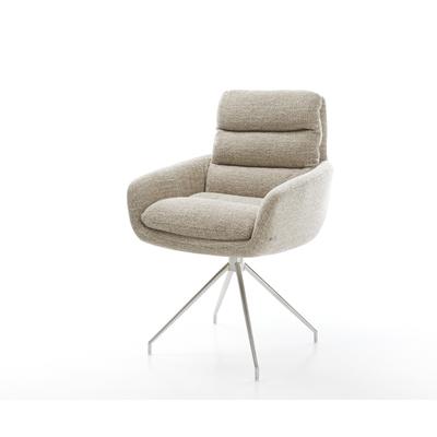 DELIFE Esszimmerstuhl Abelia-Flex mit Armlehnen Webstoff Soft Beige Kreuzgestell konisch Edelstahl, Esszimmerstühle Image