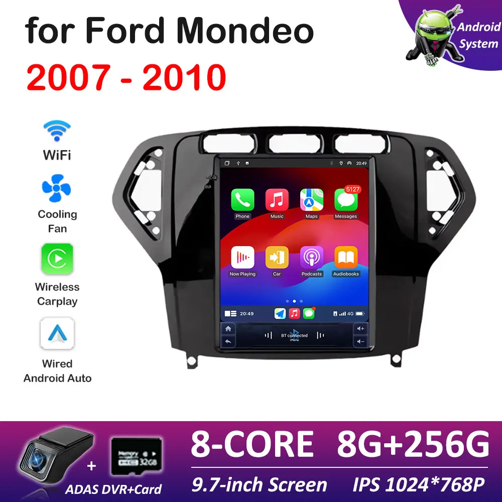 Für Ford Mondeo 2007 2008 2009 - 2010 GPS-Navigation IPS-Touchscreen Android 16 System Wireless Carplay Zubehör WIFI DSP Image