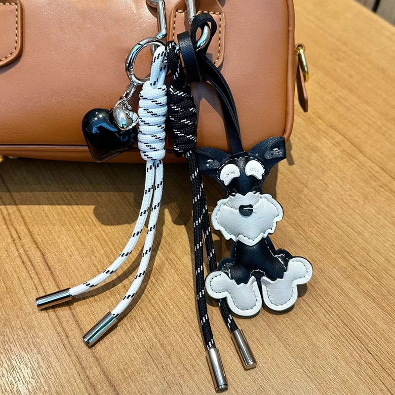 Niedlicher Schnauzer-Schlüsselanhänger, Welpe, Hund, PU-Leder, Kleiderbügel, Tier-Auto-Schlüsselanhänger, Taschenanhänger für Frauen Image