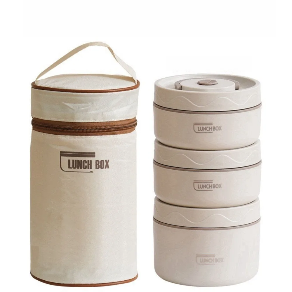 Isoliertes Lunchbox-Set aus Edelstahl 304 in Lebensmittelqualität mit isolierter Tasche. 3 individuell stapelbare Bento-Boxen für Erwachsene und Kinder Image