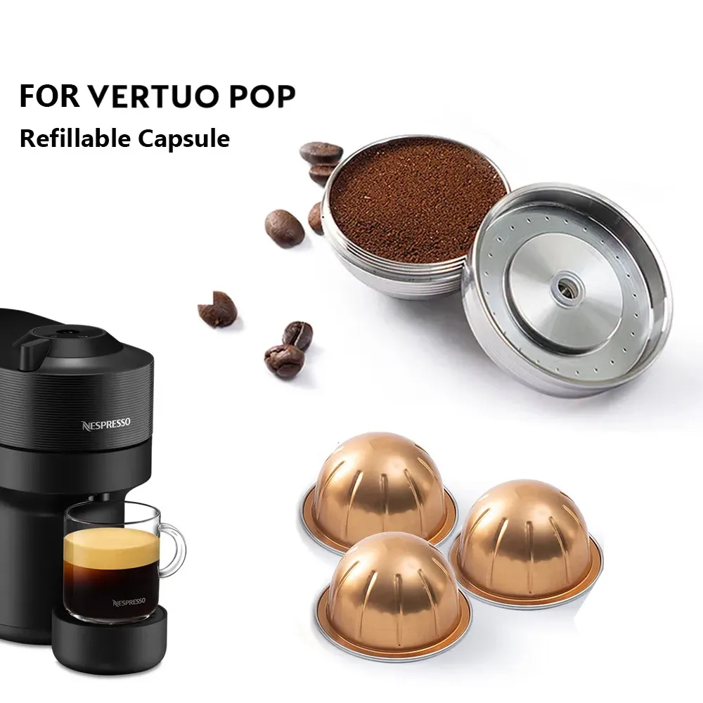 Wiederverwendbare Kaffeepads für Nespresso Vertuo Next POP Nachfüllkaffeekapseln, Edelstahl-Kapselfilter mit Original-Pod Image