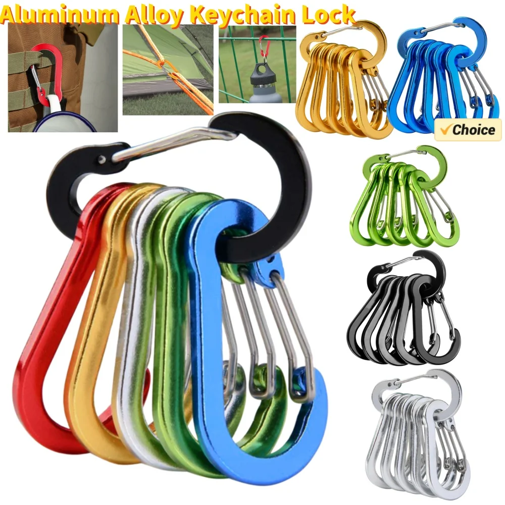 6Pcs Aluminium Legierung Karabiner Schlüsselbund Outdoor Camping Klettern Snap Clip D-ring Snap Clip Schnalle Haken Karabiner Clip multi Tool Image
