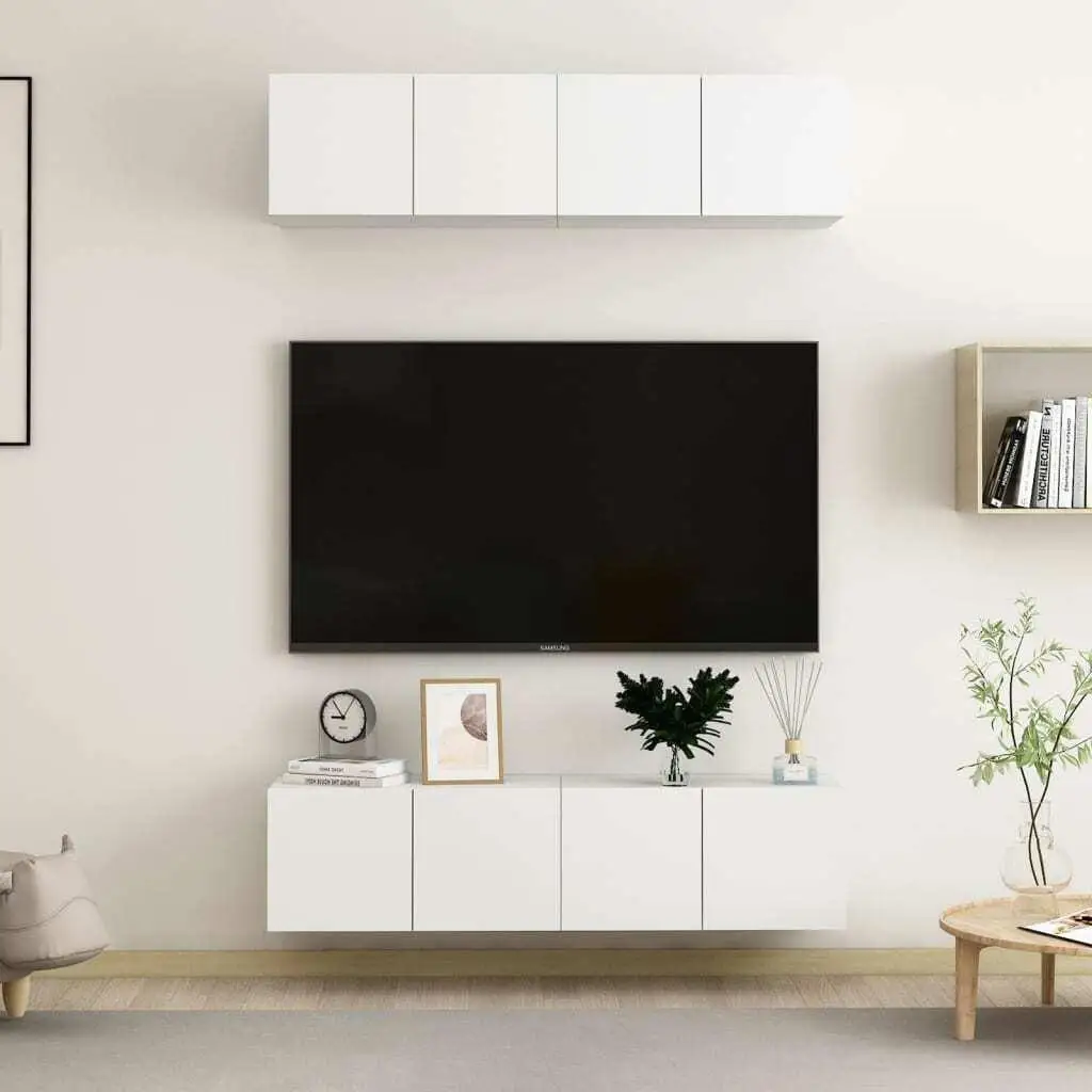 Ensemble de 4 meubles TV modernes blancs 60x30x30 cm, unités de rangement en bois, meubles de salon