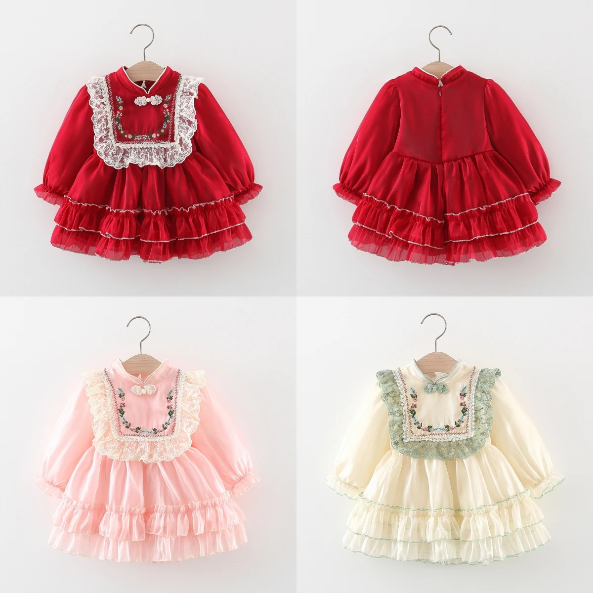 Herbst Neue Baby Mädchen Kleid Blume Bestickt Lange Ärmeln Lolita Stil Prinzessin Kleid Image
