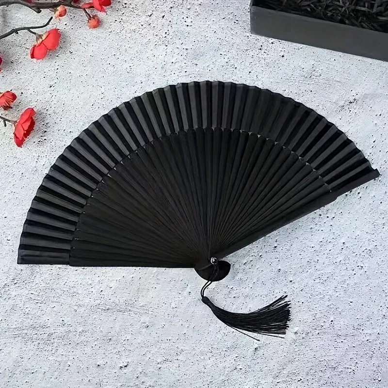 Vintage-Faltfächer aus schwarzem Bambus – handgefertigter chinesischer/japanischer Retro-Stil, 21,01 cm, leicht und langlebig