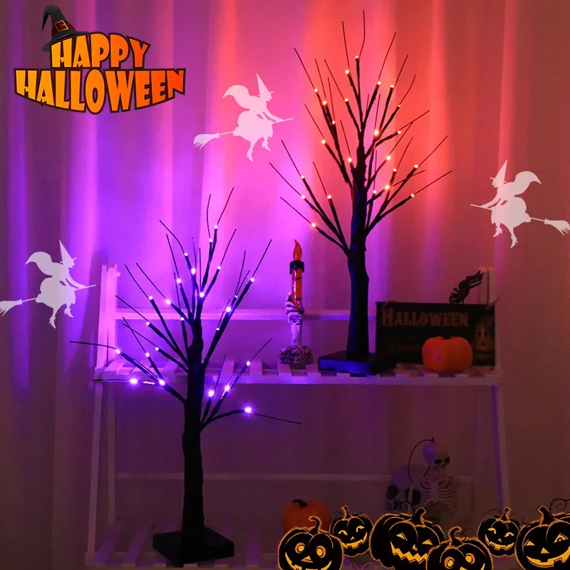 60CM LED Baum Lichter Halloween Birke Baum Licht Batterie Betrieben Tisch Lampe Indoor Home Party Halloween Dekorationen