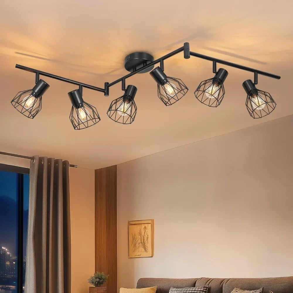 LED-Deckenstrahler schwenkbar 350 ° Deckenleuchte E14, 6 Glühbirnen, runde Deckenleuchte, schwarze Küchenlampe, Wohnzimmer, Schlafzimmer