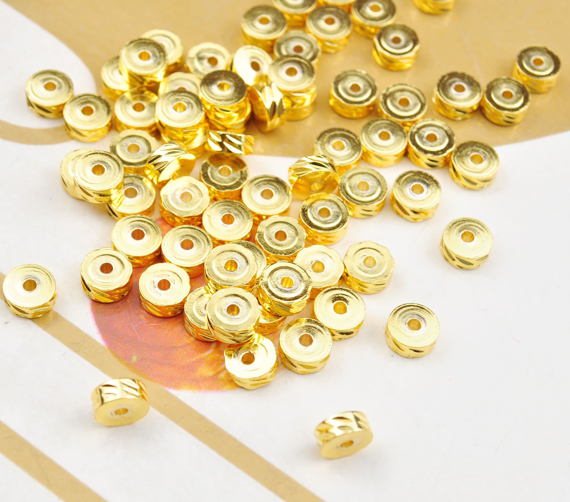 Perline placcate oro 18K da 6 mm, disco d'oro, disco d'oro rondelle piatto, perline rotonde d'oro, perline Heishi d'oro, perline distanziatrici d'oro