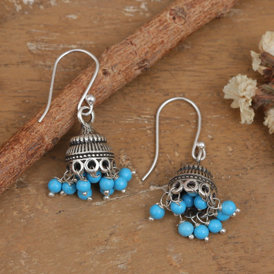 'Folk Art-Themed Reconstituted Turquoise Chandelier Earrings'