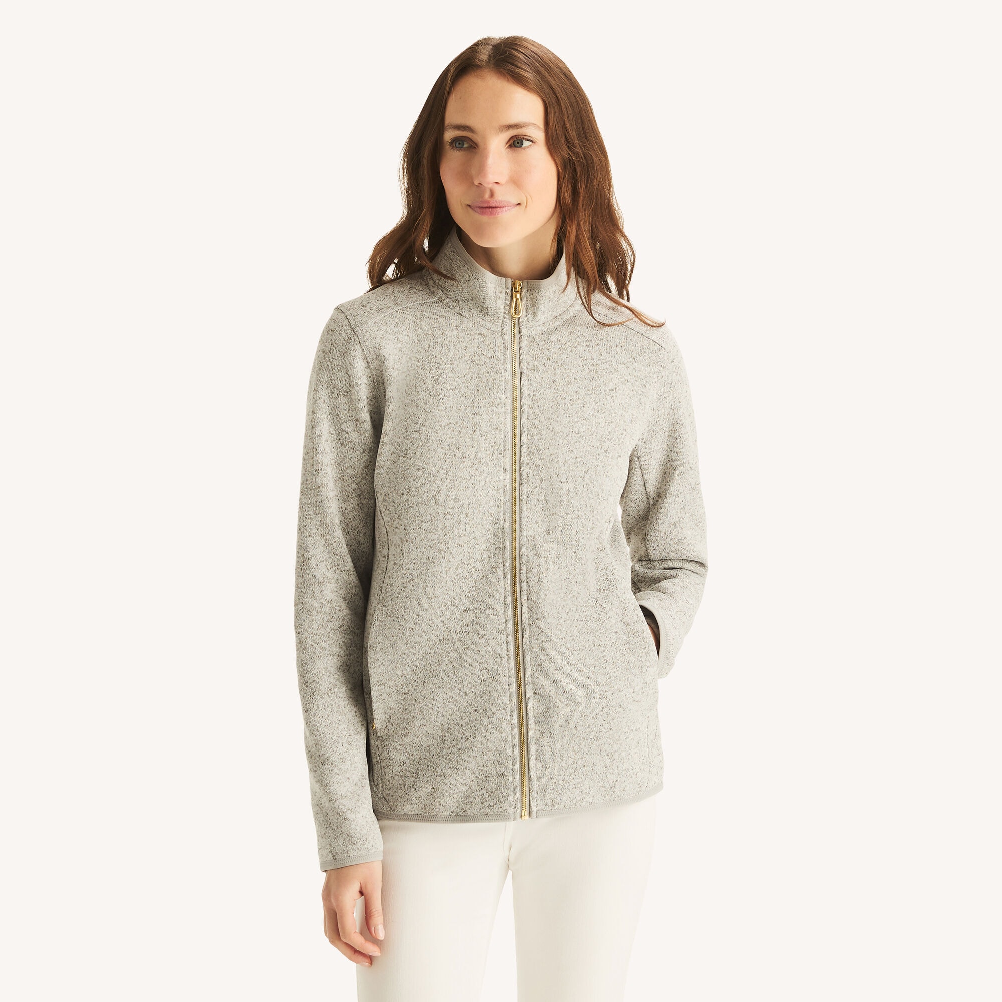 Nautica Women's Mock-Neck Fleece Full-Zip Jacket 198 (Light Grey), M