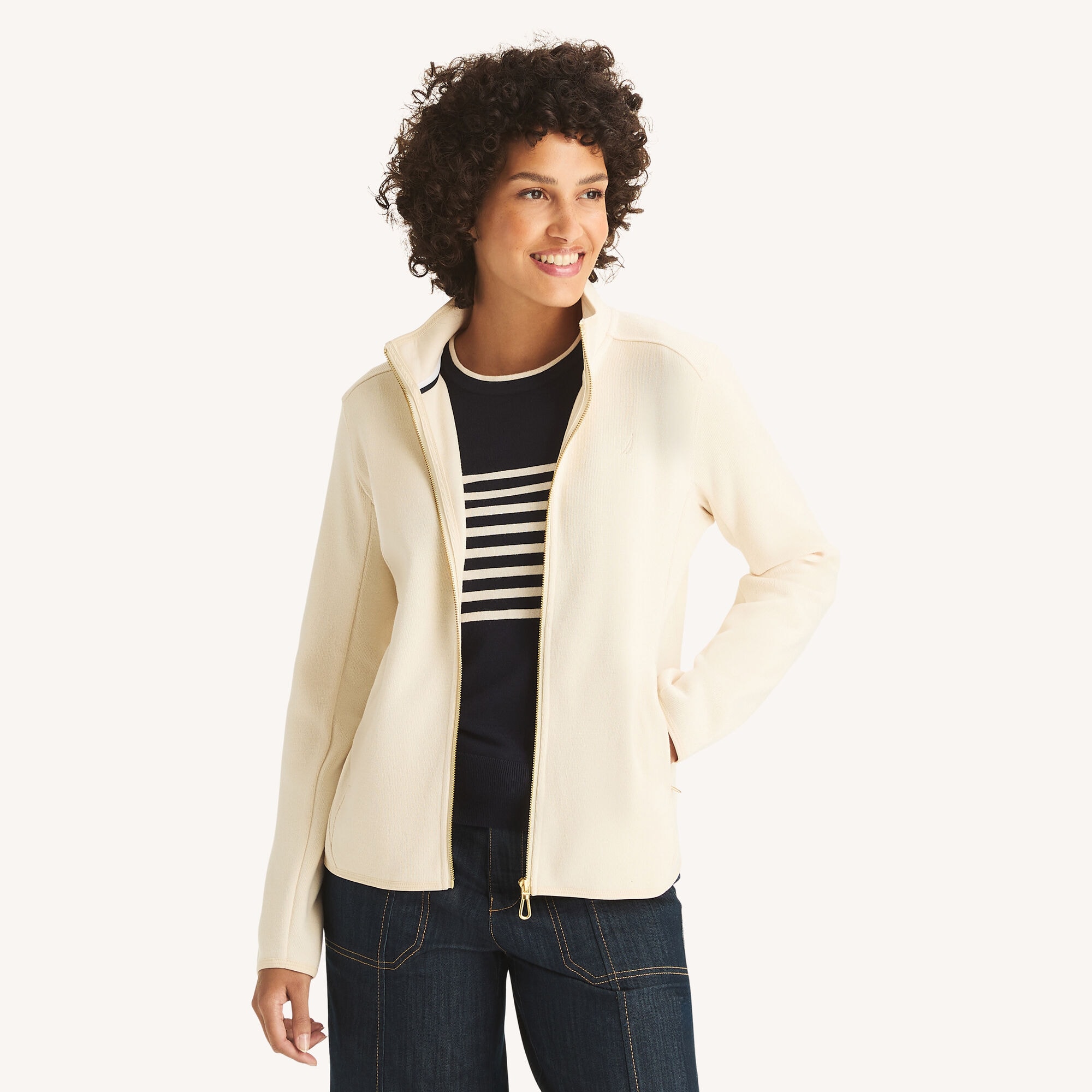 Nautica Women's Mock-Neck Fleece Full-Zip Jacket 103 (Sail White), XS