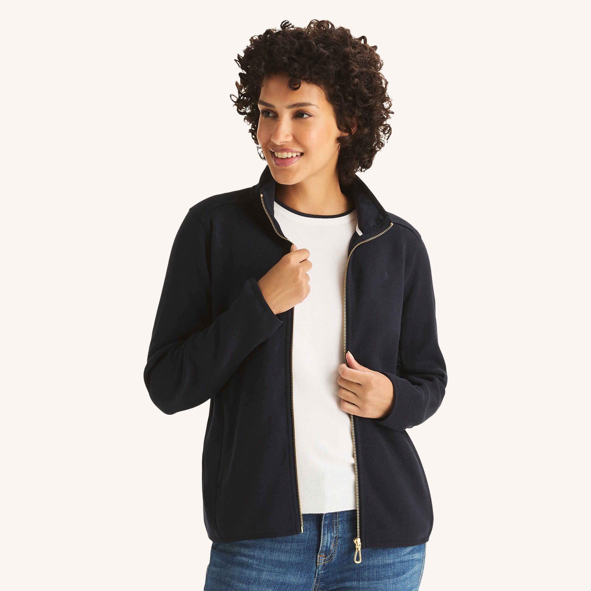 Nautica Women's Mock-Neck Fleece Full-Zip Jacket 401 (Navy), S