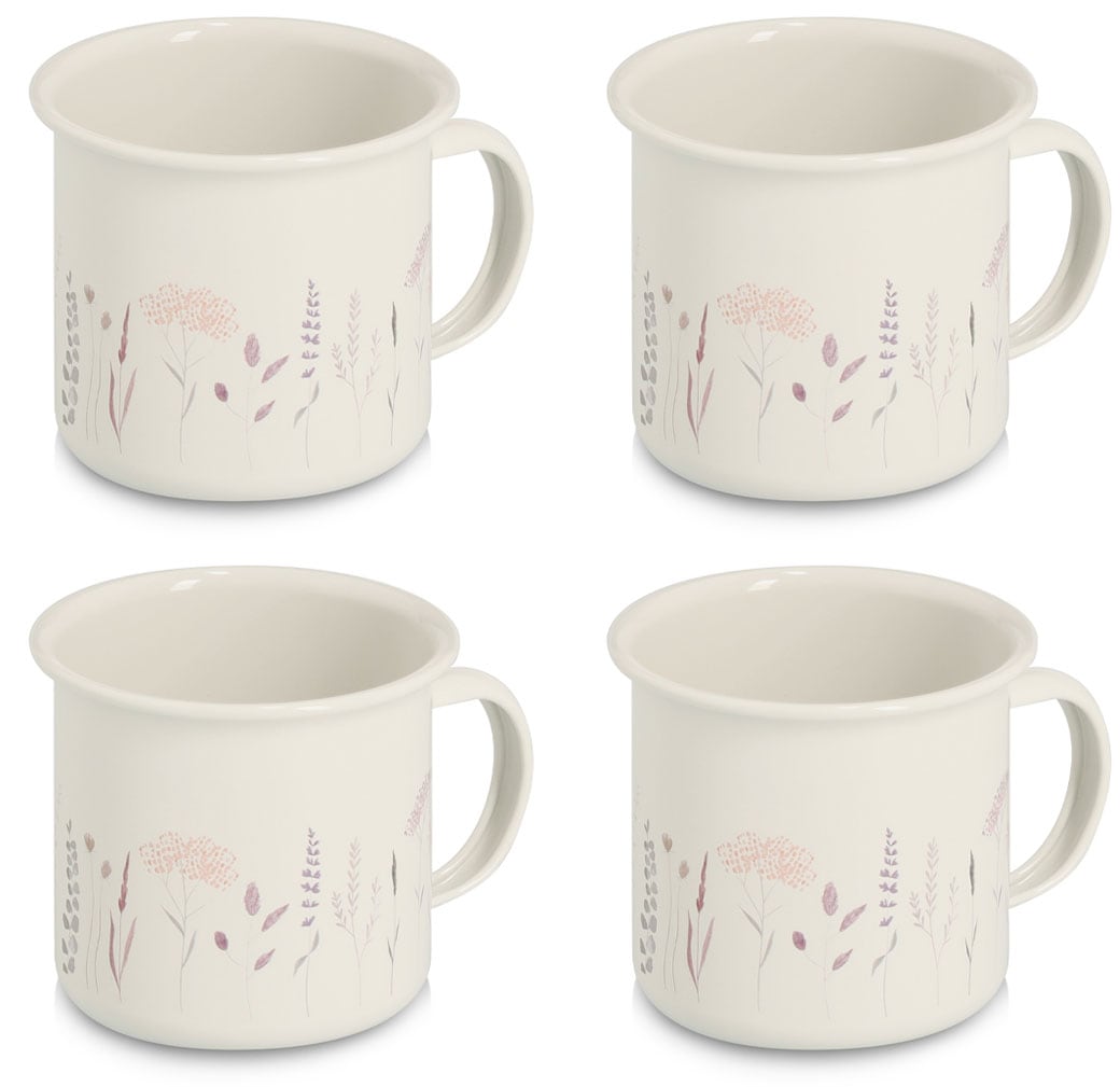 Tasse ZELLER PRESENT "4er Set "Flowers", 320 ml, Metall", weiß, dekor, B:9cm H:8cm Ø:9cm, Metall, Trinkgefäße, florales Desing Image