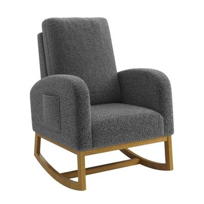 Nursery Rocking Chair with High Backrest & Side Pocket, Glider Rocker