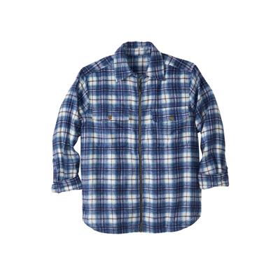 Men’s Big & Tall Brawny Zip Up Shirt Jacket by KingSize in Navy Plaid (Size 6XL)