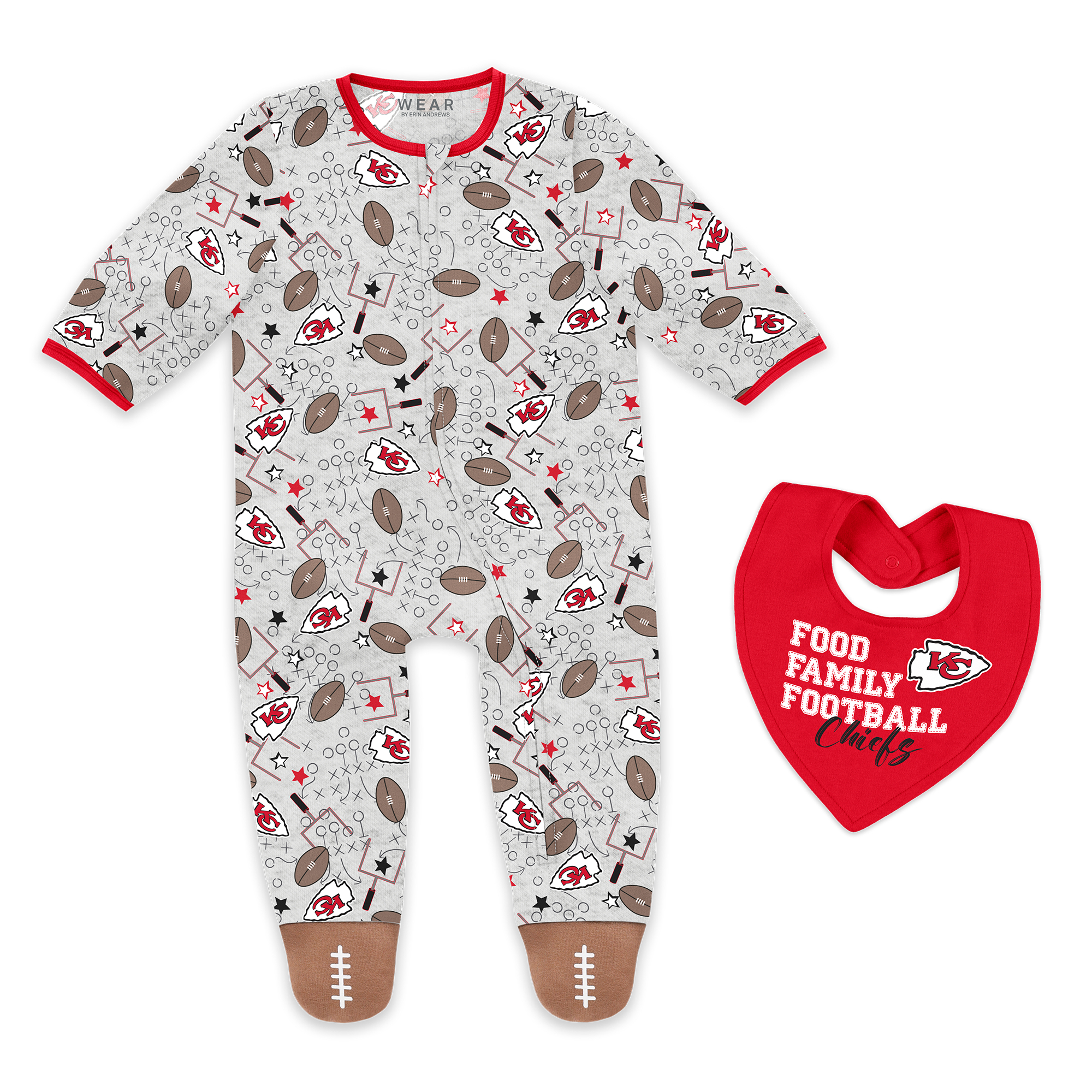 Infant & Newborn WEAR by Erin Andrews Kansas City Chiefs Sleep and Play Full-Zip Sleeper Bib Set