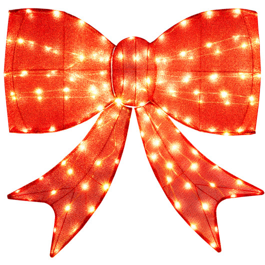 Costway 37 Inch Lighted Christmas Bow Decoration with Warm White LED Lights