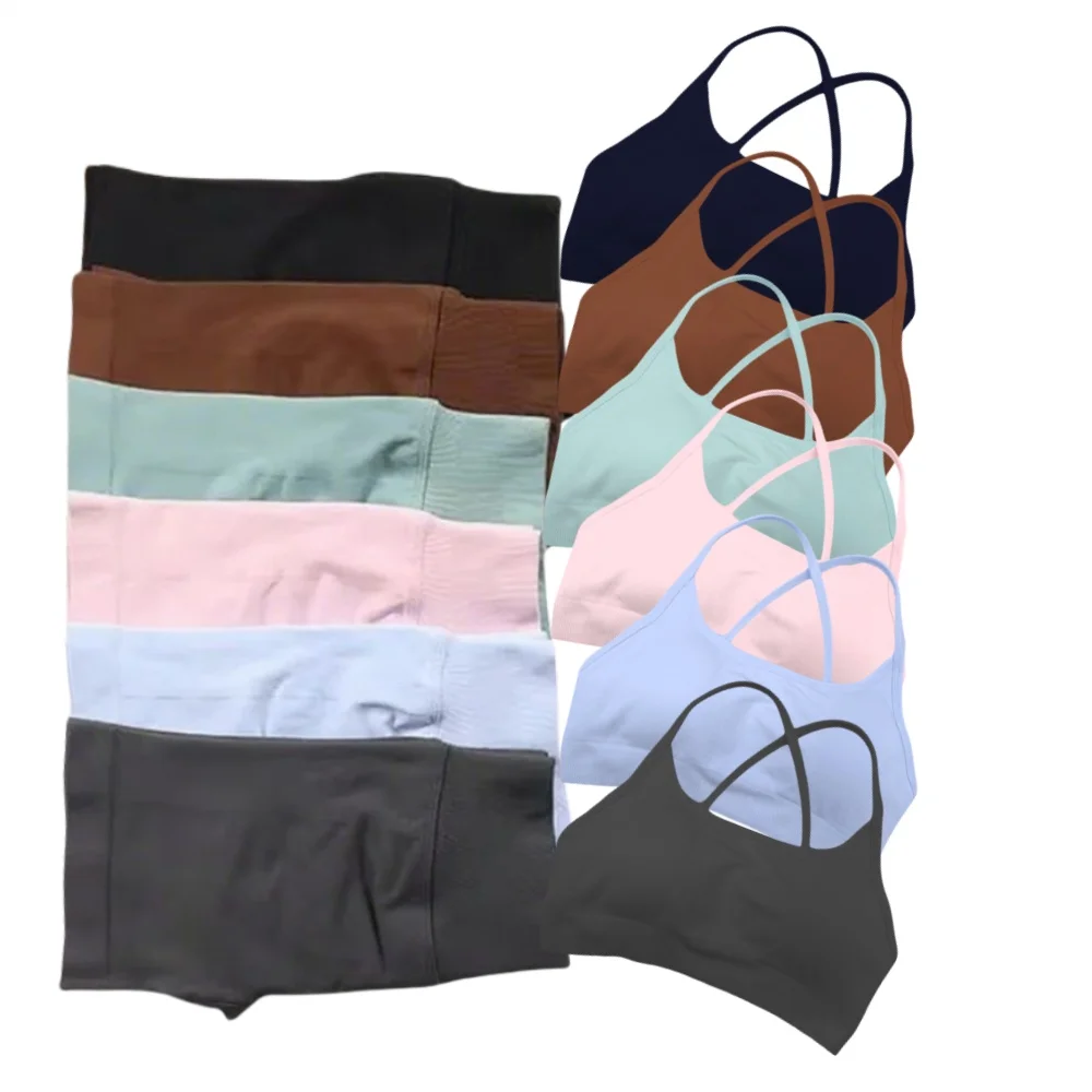 2-teiliges Yoga-Set für Damen, Outfits, Fitnessstudio-Sets, Shorts und rückenfreier BH, nahtlos, hochwertig, Arbeitswiderstand, Training, Workout, Sport-Set