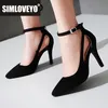 SIMLOVEYO 2025 Sexy Frauen Sandalen Spitz Dünne Fersen 8 cm Schnalle Flock Wildleder Plus Größe 41 42 43 hochzeit Weibliche Schuhe