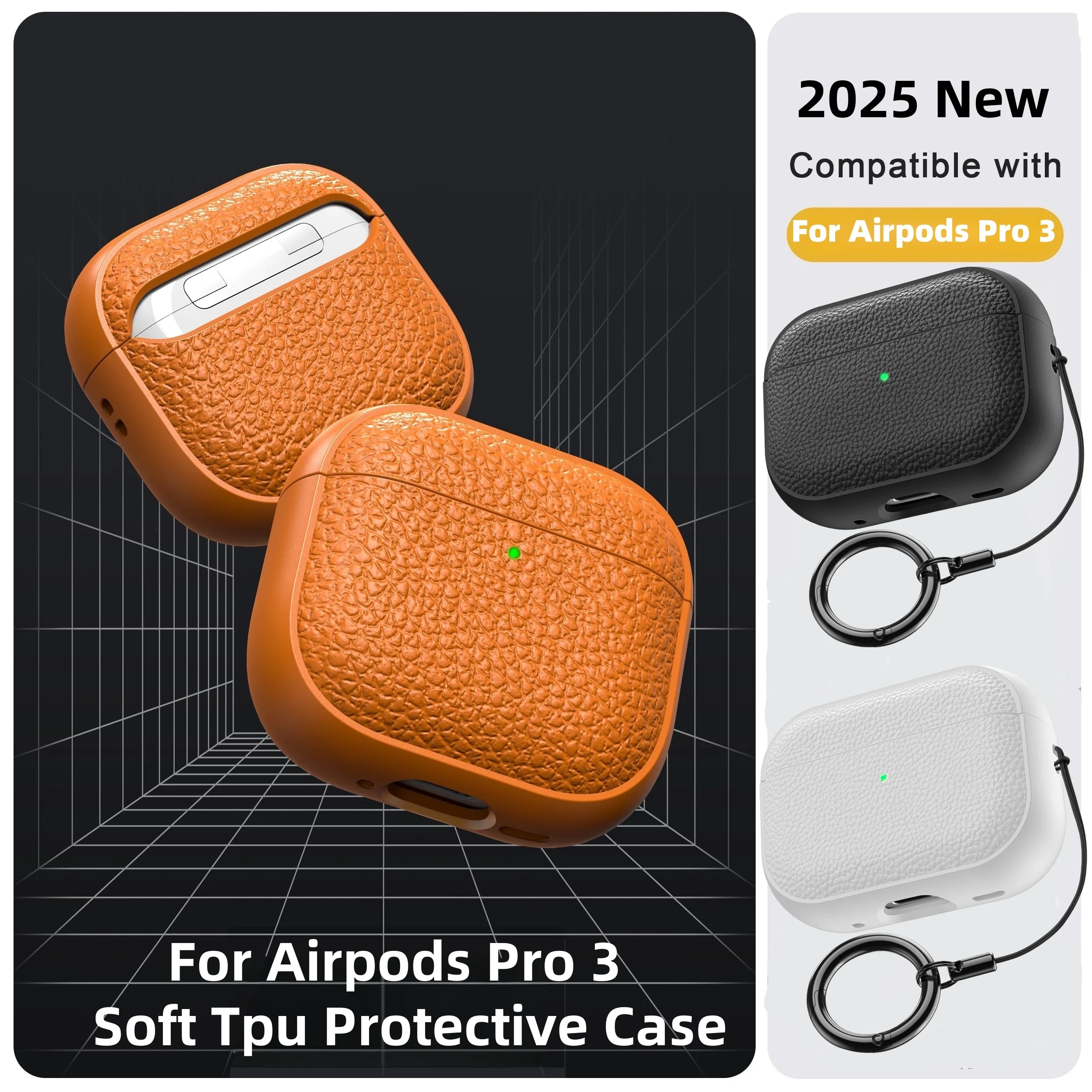 Für AirPods Pro 3 Fall Leder Muster TPU Abdeckung Kopfhörer Zubehör Box Mit Schlüsselbund Coque Für AirPods Pro 3 2025 Fällen capa Image