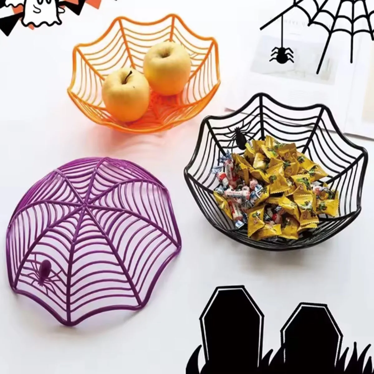 1 Stück-Halloween-Süßigkeitskorb, Spinnennetzschale, Kekse, Obstkorb, Süßes oder Saures, Dekorieren von Halloween Image