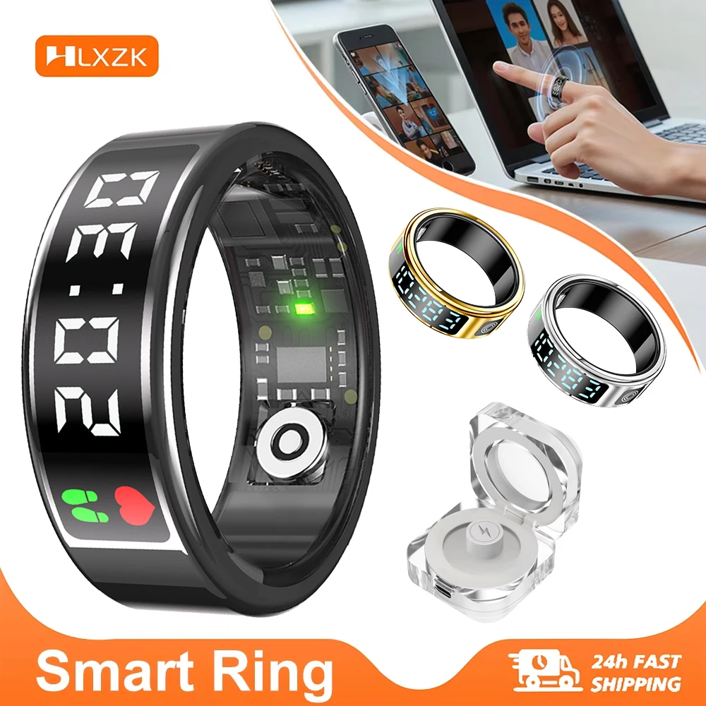 Smart Rings LED-Bildschirm für Herzfrequenz, Blut, Sauerstoff, Schlafüberwachung, mehrere Sportmodi, IP68, wasserdichter Ring für Frauen Image