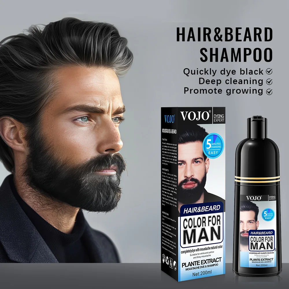 Natürliche, langlebige 200 ml permanente Bartfarbstoff-Shampoos für Männer, Bartfärben, Entfernung, weiß, grau, schwarz, Barthaar, Männer-Haarfärbemittel Image