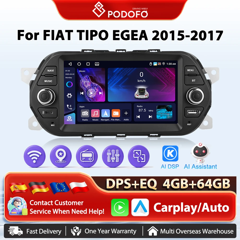Podofo Android WIFI Auto Radio Für FIAT TIPO EGEA 2015-2017 Drahtlose Carplay GPS Navigation 4G WIFI Auto multimedia-Player FM RDS Image