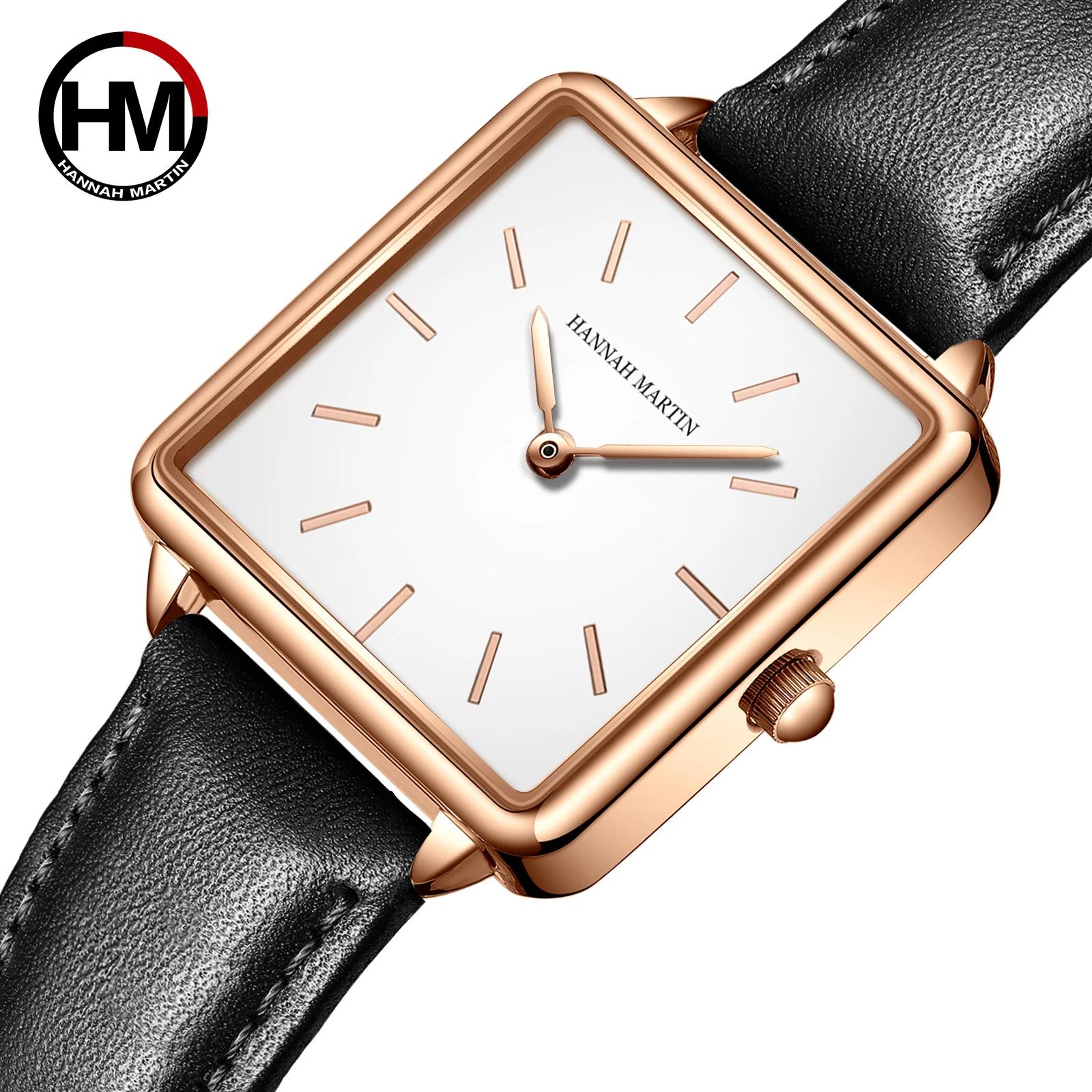 HANNAH MARTIN Marke Quadratische Frauen Uhr Mode Leder Minimalistischen Stil Japanische Quarzwerk Original Rose Gold Geschenk Uhren