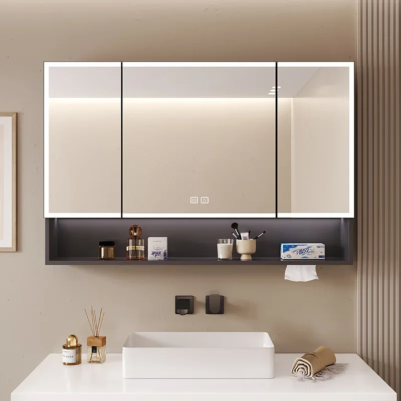 Smart Aluminium Badezimmer Spiegel Schrank Badezimmer Wand Lagerung Spiegel LED Licht Bad Möbel Muebles Para Baño FYBC