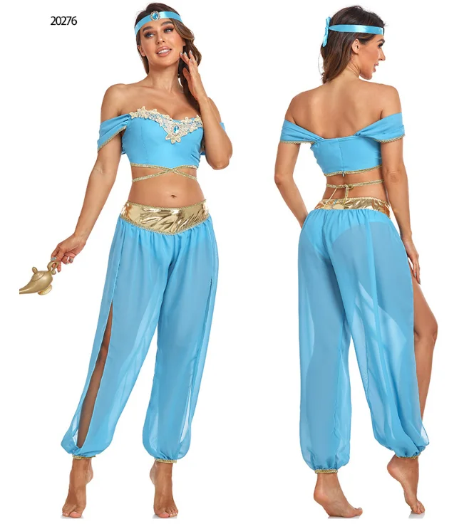 Frauen Halloween Urlaub Party Kostüm Aladdin Jasmin Prinzessin Kleid Set Thema Cosplay Kostüm Image