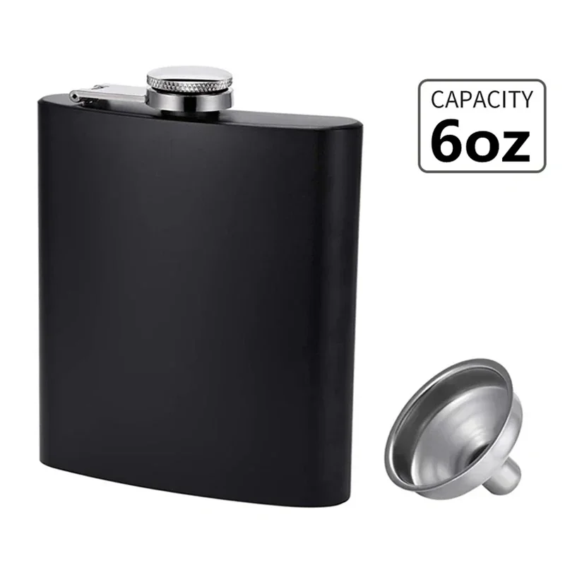 6oz Mattschwarzer Flachmann mit Trichtertasche Flachmann Edelstahl Auslaufsicher Alkohol Whisky Weintopf Flachmann Trinkgeschirr Image