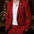Uomo Natale Abiti da festa Bavero classico Rosso Formale Tinta unita Vestibilità su misura 2 pezzi