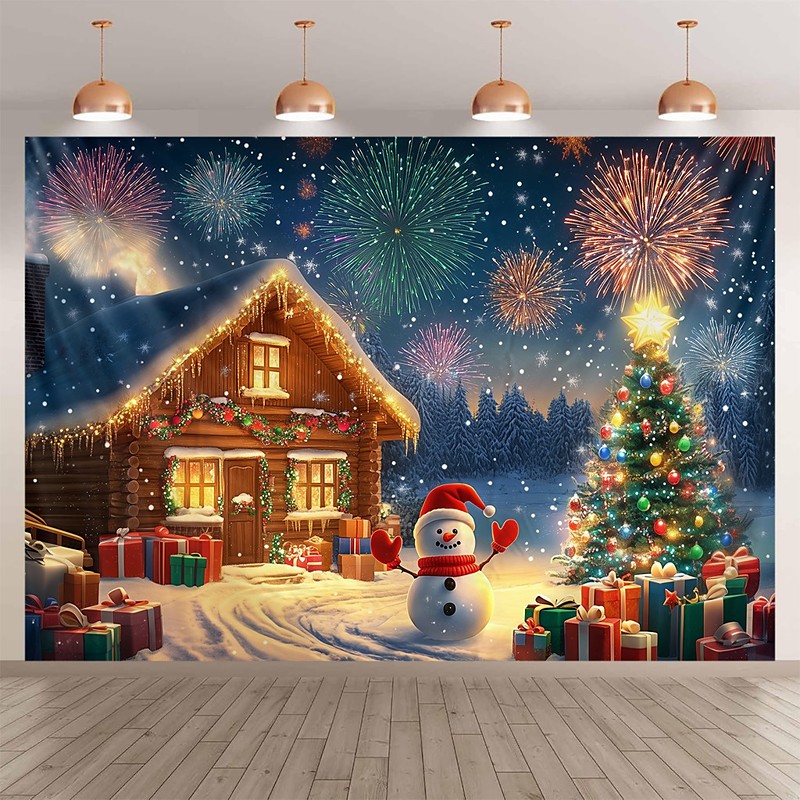 Chrismas Hanging Tapestry Gingerbread House Snowy Scene Christmas Tree Snowman Large Wall Art Mural Decor Blanket Curtain Holiday Home Bedroom Living Room Festive Party Decoration