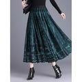 Per donna Gonna Linea A Elegante Moda Maxi Vita Alta Gonne Floreale Pizzo Pieghettato Elasticizzato Streetwear Quotidiano Nero Rosso Verde Caffè Primavera Velluto