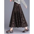 Per donna Gonna Linea A Elegante Moda Maxi Vita Alta Gonne Floreale Pizzo Pieghettato Elasticizzato Streetwear Quotidiano Nero Rosso Verde Caffè Primavera Velluto