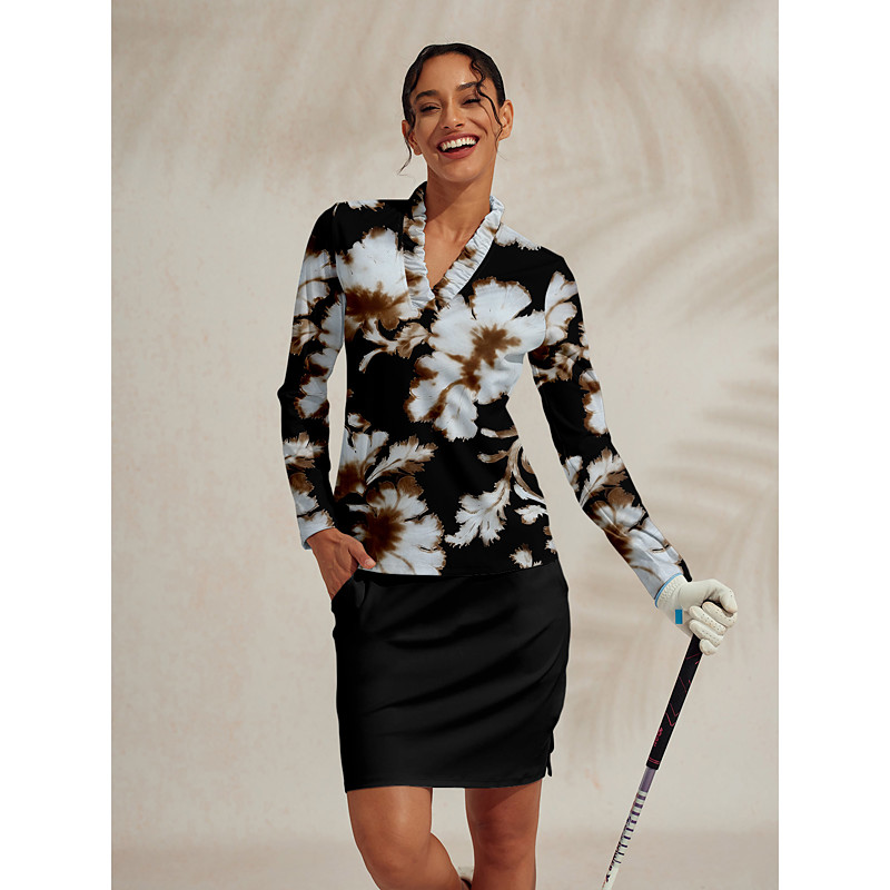 Women's Golf Polo Shirt Black Long Sleeve Top Ladies Golf Attire Clothes Outfits Wear Apparel