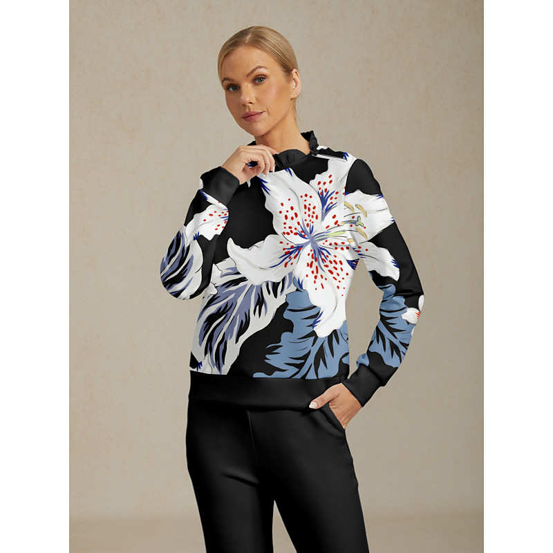 Women's Golf Pullover Sweatshirt Black Long Sleeve Top Ladies Golf Attire Clothes Outfits Wear Apparel