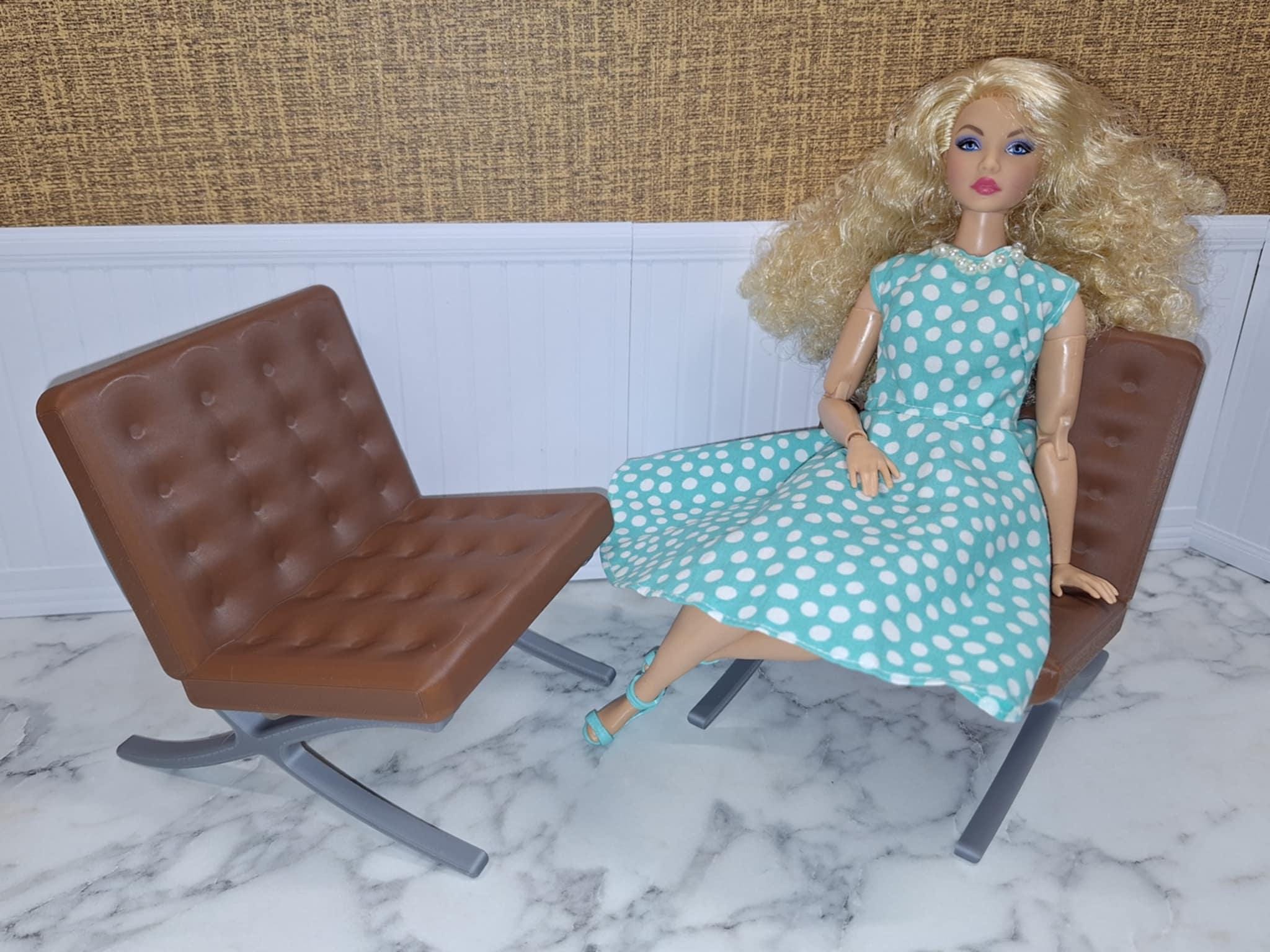 Set di sedie in scala 1:6 in stile Mid-Century Modern per Barbie - Mobili per diorama in stile Mid-Century Modern