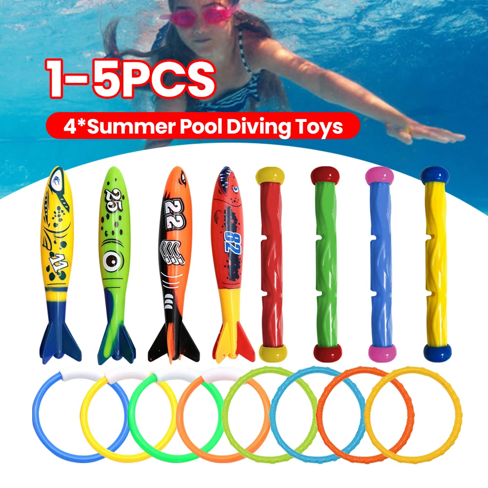 Jouets de plongée en piscine d'été, 4 pièces, jeux de piscine multicolores, jouet coulant, jouets de plongée sous-marine créatifs, accessoires de piscine