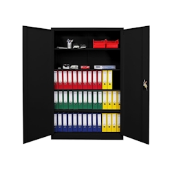 PROREGAL Flügeltürenschrank ELEPHANT Metall Aktenschrank komplett montiert abschließbar 180x120x40cm Stahl 4 Ebenen Stahlschrank Schwarz Image