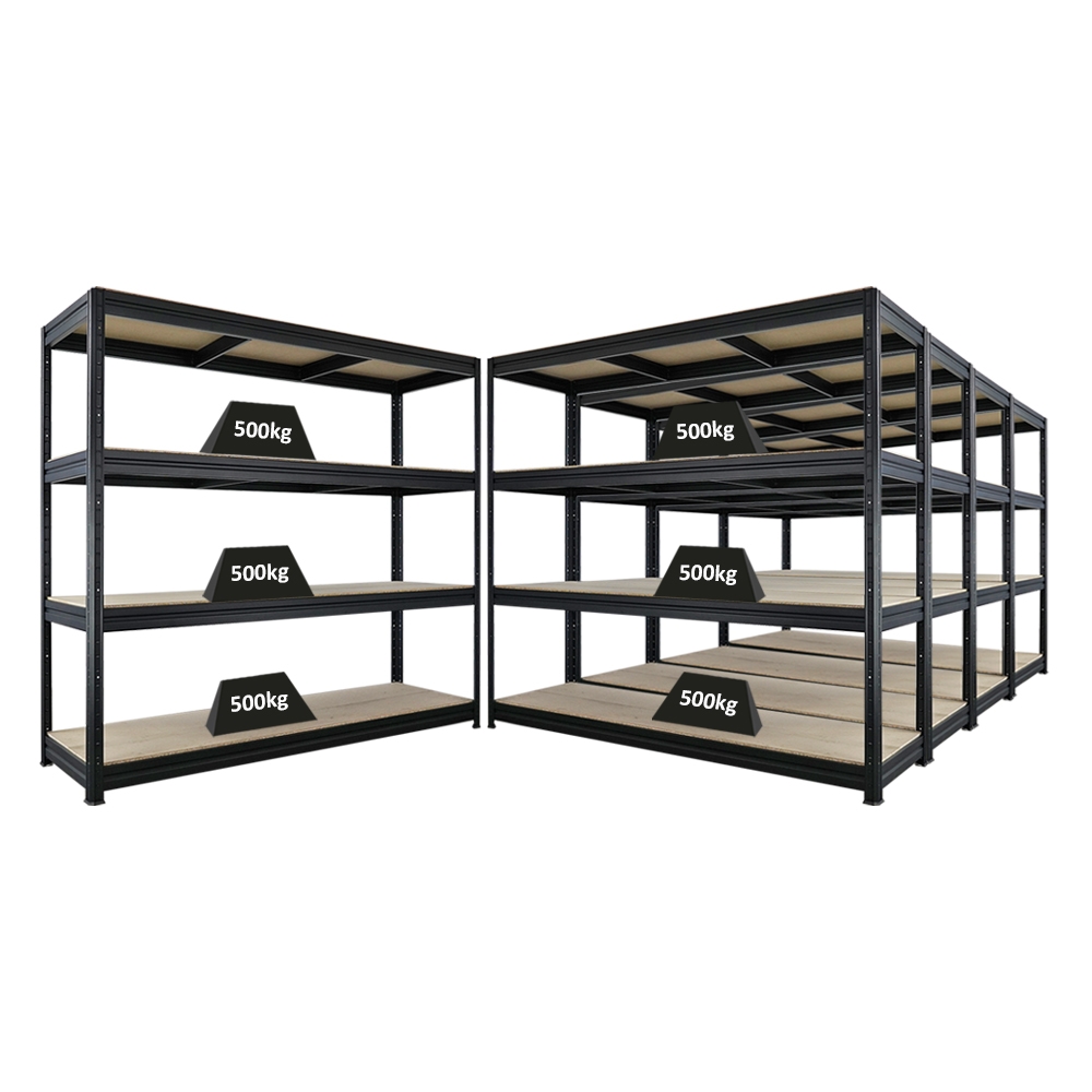 Proregal Mega Deal | 5x Schwerlastregal DINO | HxBxT 180x200x60cm | 4 Spanplatten-Ebenen 16mm | Fachlast 500kg | Schwarz Image